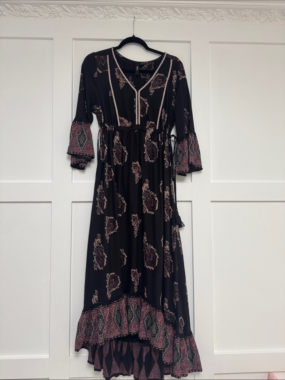 ellos Black Paisley High-Low Midi Dress with Pink Trim